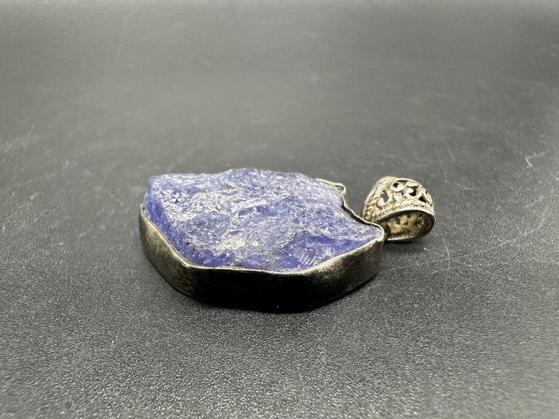 Vintage Sterling Silver 925 Raw Tanzanite Pendant 9Gs 1.5"