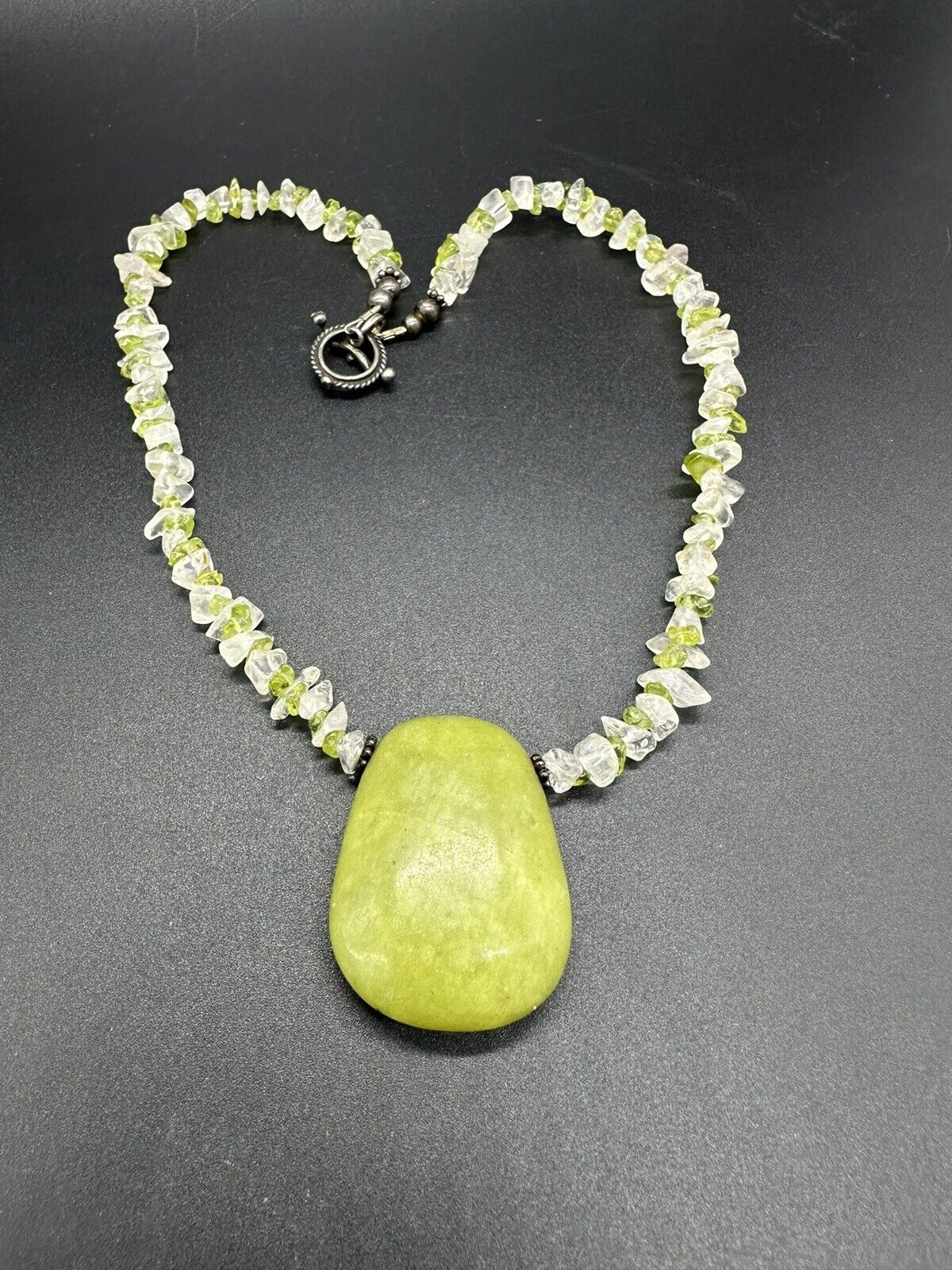 Peridot Gemstone Sterling Silver  Necklace 17 Inches 45Gs