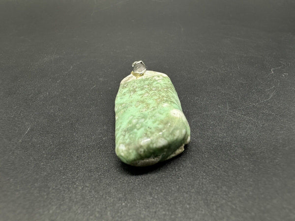 Vintage Nephrite Jade? Polished Stone 925 Sterling Silver Pendant 9Gs 1.5"