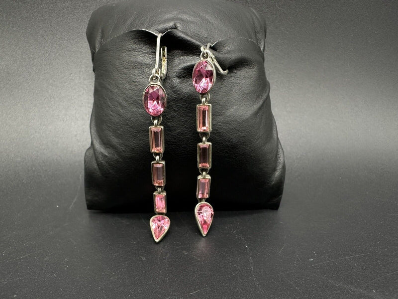 GIVENCHY Pink and Clear Crystal Rhinestone Drop Dangling Earrings