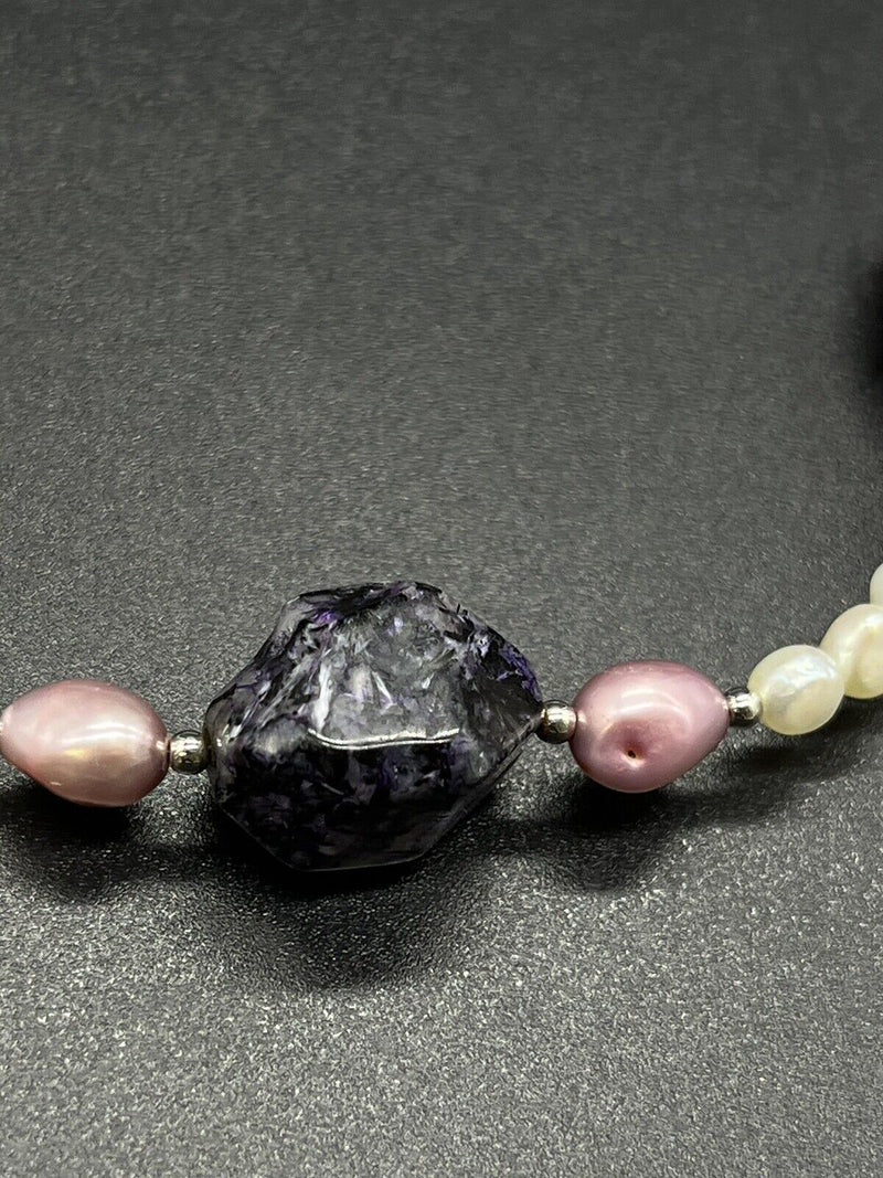 LS Lee Sands 18” Cultured Pearls Amethyst Bead Necklace 16” Long