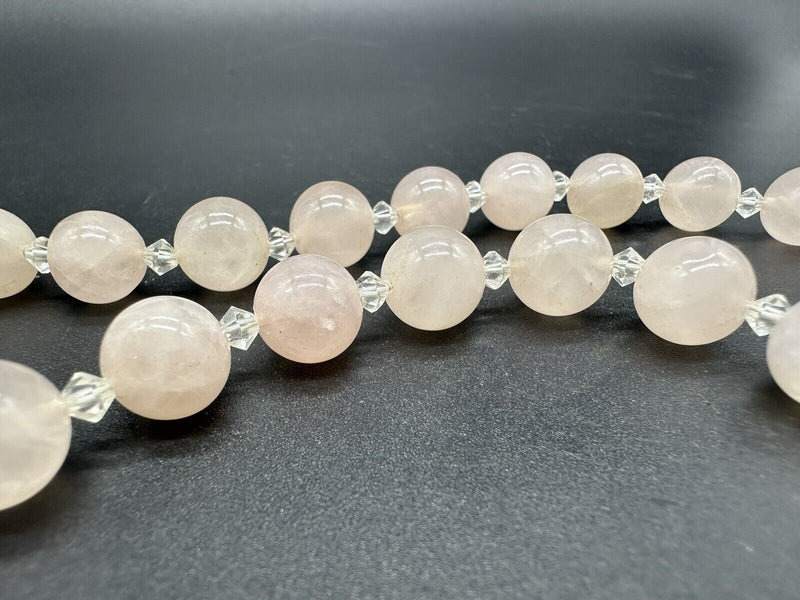 18 inch Long Strand of 10 mm Round Rose Quartz Bead Necklace Strung Knotted