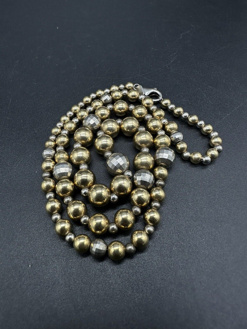 Vintage Sterling Silver Faceted Bead Necklace 925 10K RGP 18”