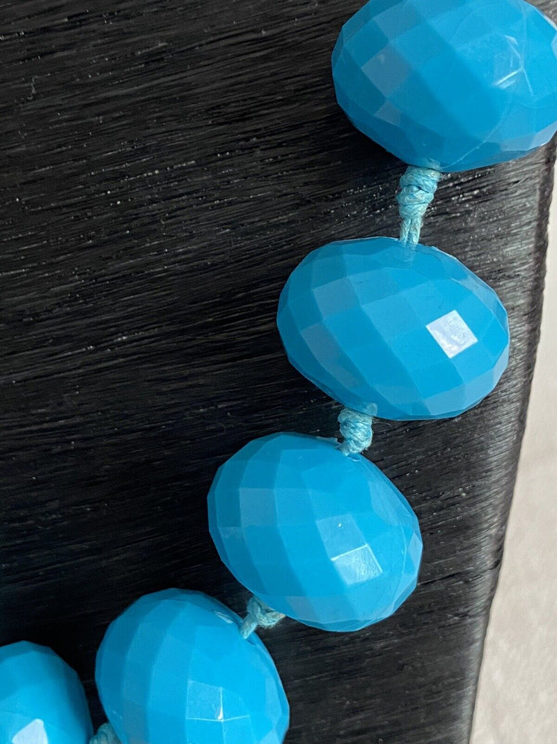 Chunky Faceted Plastic Blued Graduated Beads Knotted Necklace 22" Long