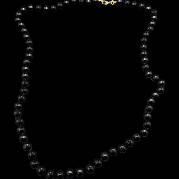 Vintage Monet Black Hand Knotted Bead Necklace 26" Gold Tone Clasp