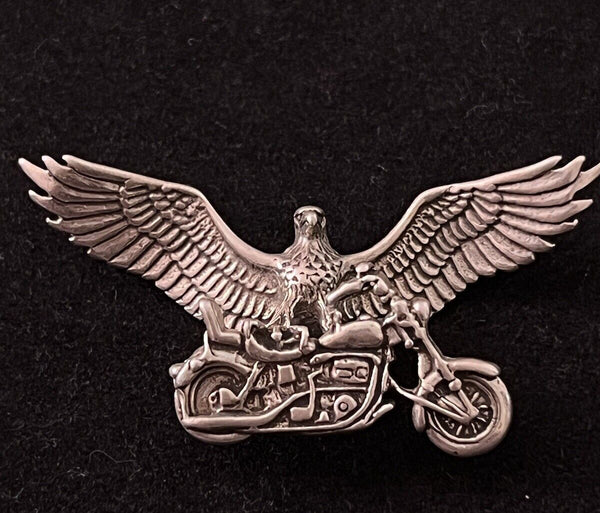 925 Sterling Silver  Eagle Motorcycle Pendant  8.2grams ~1.75”