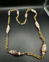Vintage Miriam Haskell Estate Brass Shell Necklace 30”..Nice Quality! 50Gs