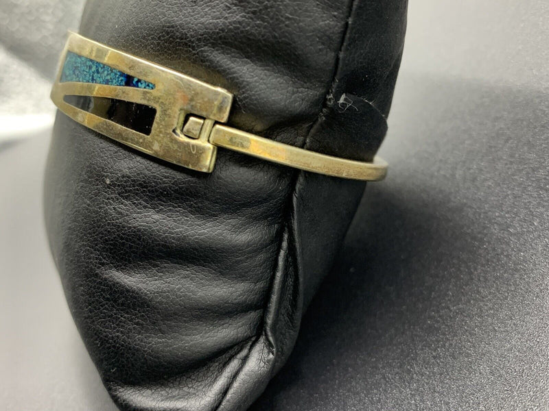 Vintage Mexico Alpaca Silver crushed Turquoise Hinged Bangle Bracelet