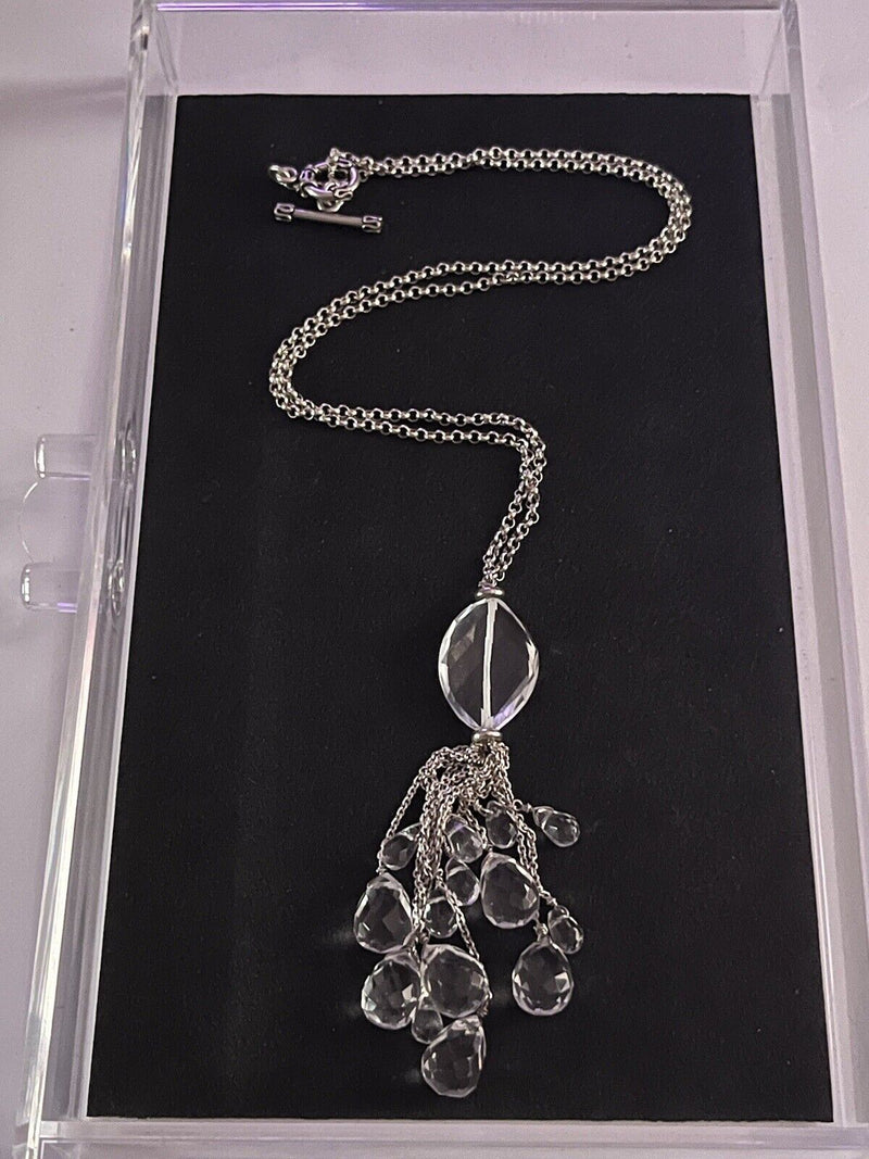 STERLING SILVER Crystal Rock NECKLACE 23” W/Bracelet 7.5” Set