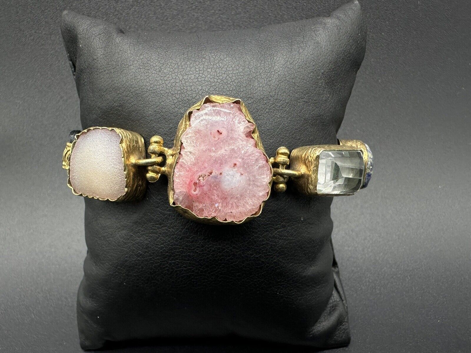 Raw Rose Druzy Quartz Bronze?Multi Gemstone Bracelet 23Gs