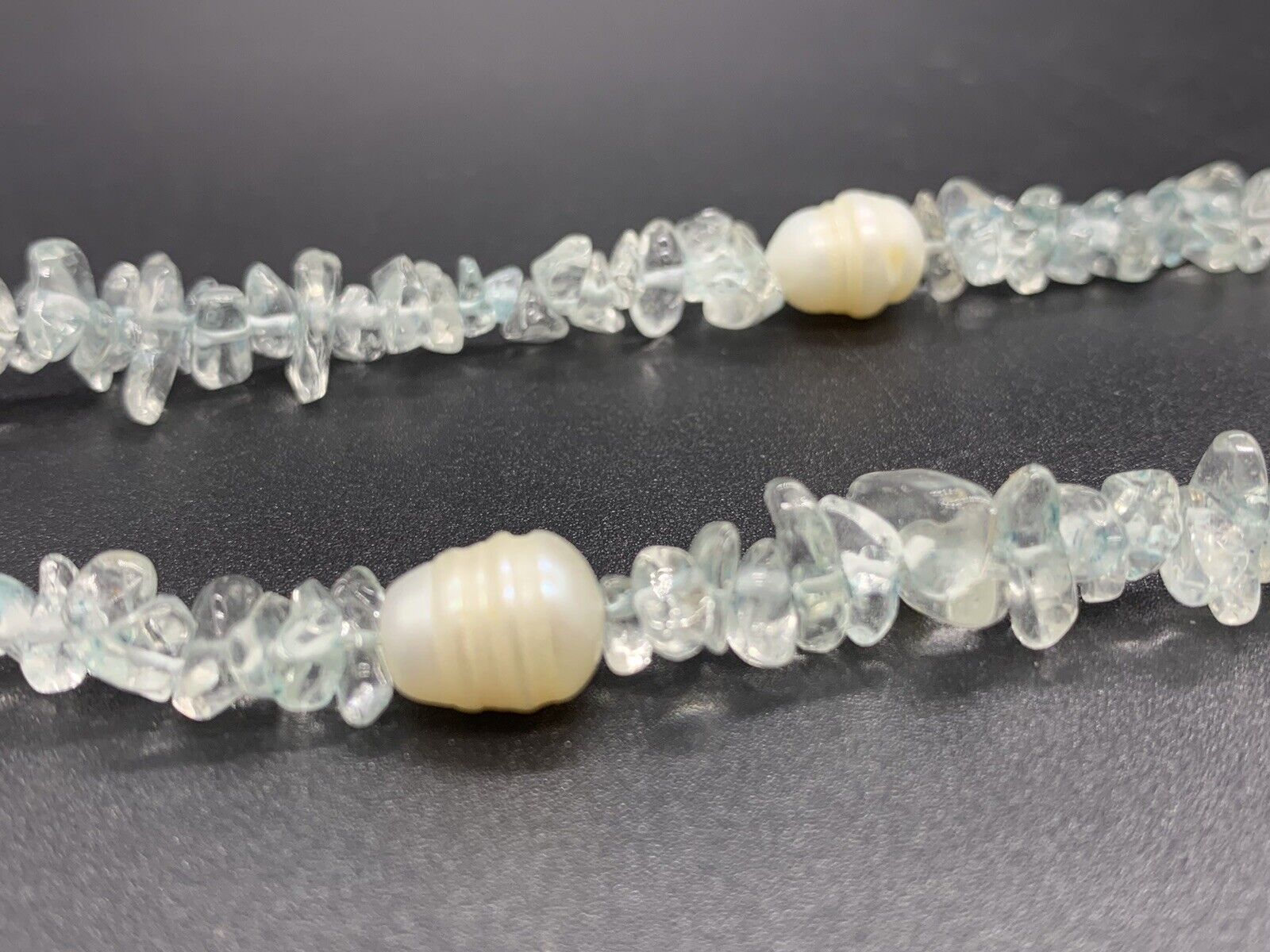 Vtg Art Deco Cut Crystal Faceted Necklace Blue Pendant Clasp 19”