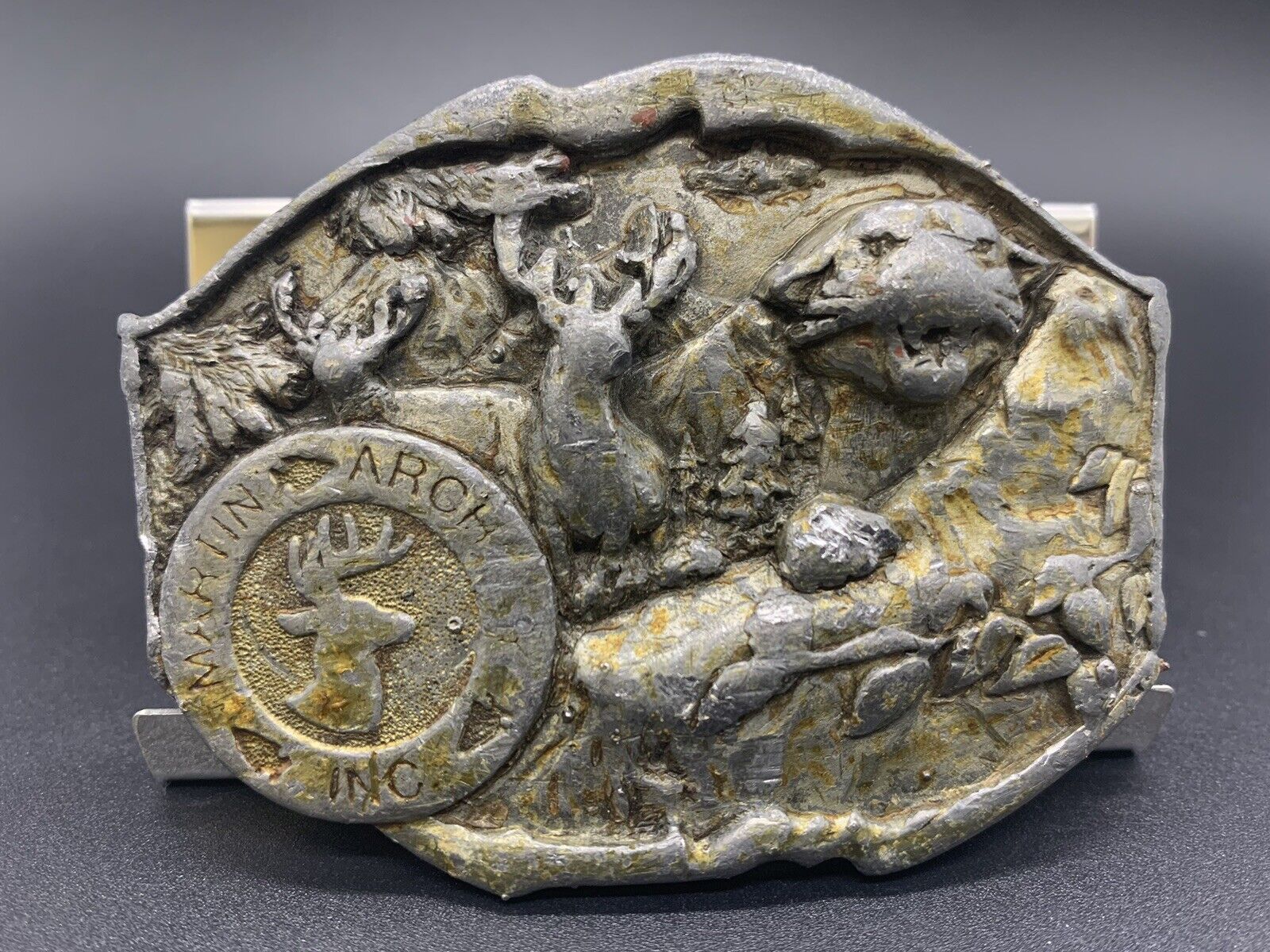 Martin Archery Hunting Belt Buckle Siskiyou Bucks/Lion Pewter Made In USA