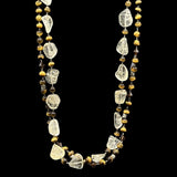 Tigereye Quartz Double Strand Beaded Silver Toggle Necklace 24” Long