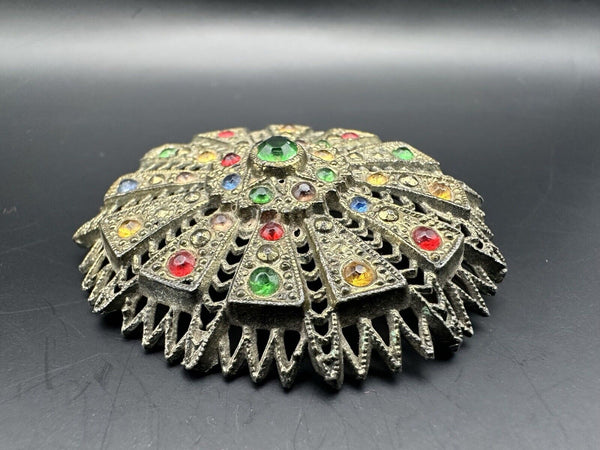 Vintage/Antique Signed Little Nemo Multi-Color Rhinestone Brooch Oval Lattice