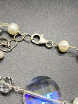 Vintage Silver Aurora Borealis 925 Sterling Silver Bead Pearl Necklace 17-18"