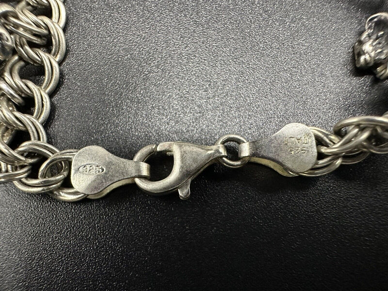 Vintage 925 Sterling Silver Charm Bracelet 6” 45Grams