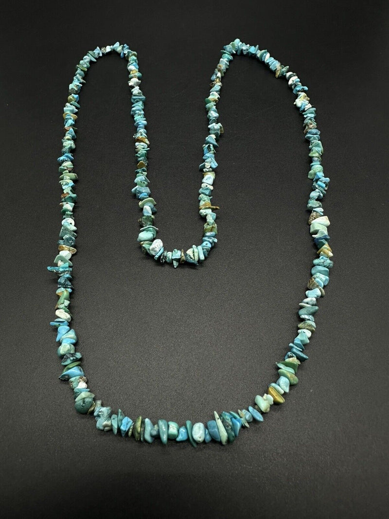 TURQUIOSE SKY BLUE BROWN GREEN CHIP STONE STRAND NECKLACE 34”