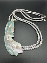 Vintage Signed Karla Jordan Large MOP Bird Glass Bead & Pearl Necklace 29”