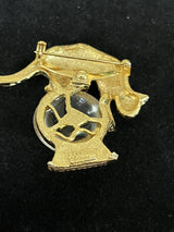 Vintage Gold Crown Jelly Belly KITTY Cat Paw in Fish Bowl BROOCH PIN