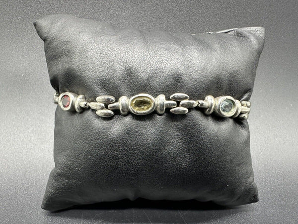 Vintage 925 Sterling Silver Multi Gemstone Tennis Bracelet 7”