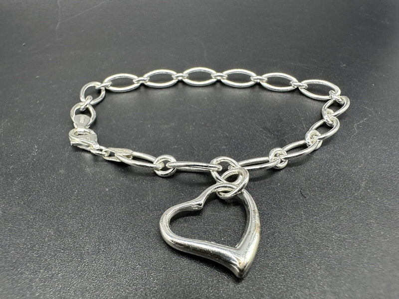 Silver Heart Charm Chain Bracelet 7” 10Gs