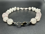 Rose Quartz Heart Nugget Sterling Silver Bracelet Handmade 8.25