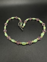 Vintage Purple and Green Glass Beaded Choker Necklace 16”