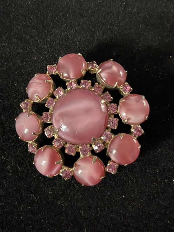 Vintage Pink Moonstone Weiss?/Unsigned Domed Brooch Pin~Beautiful