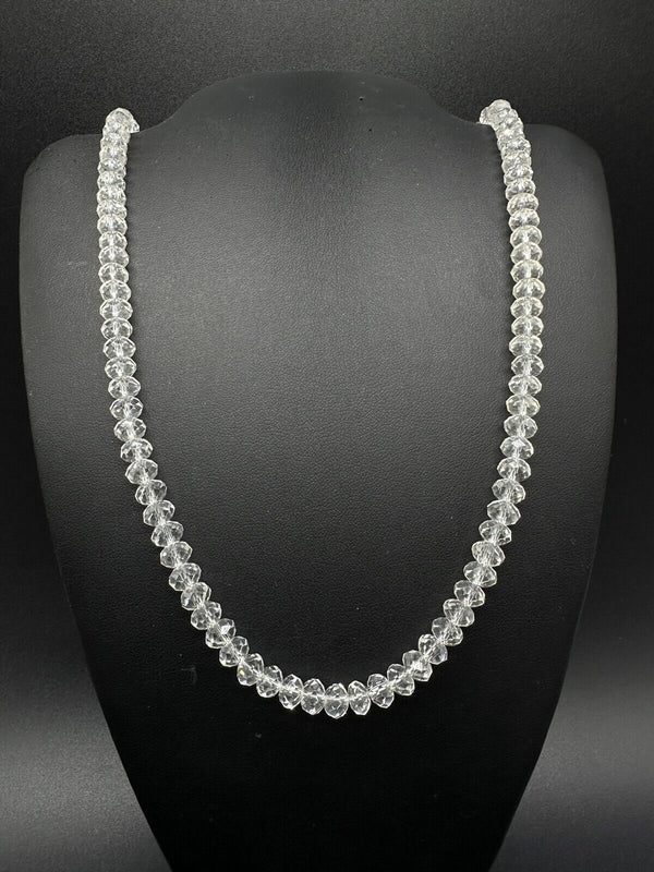 925 Sterling Silver Crystal FacetedGlass Beaded Necklace Handmade 20”