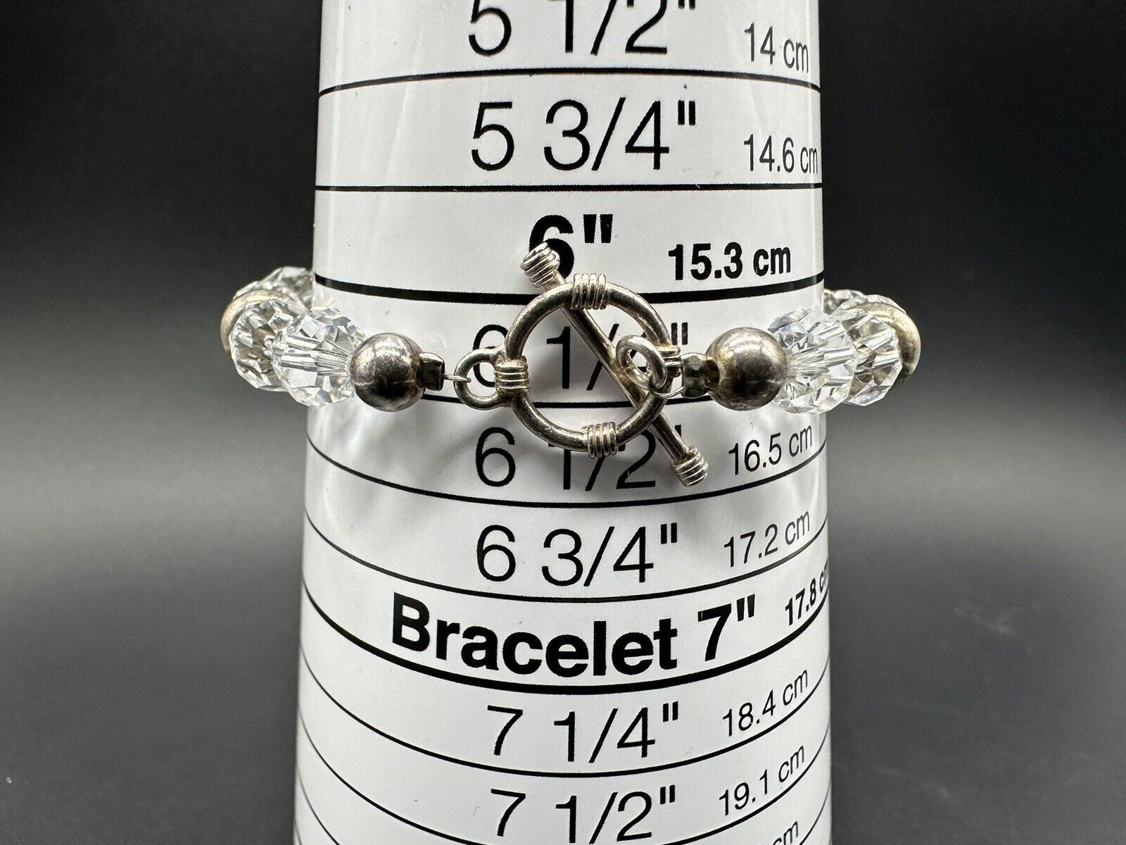 Sterling Silver Crystal Faceted Beaded Bracelet 6.25”
