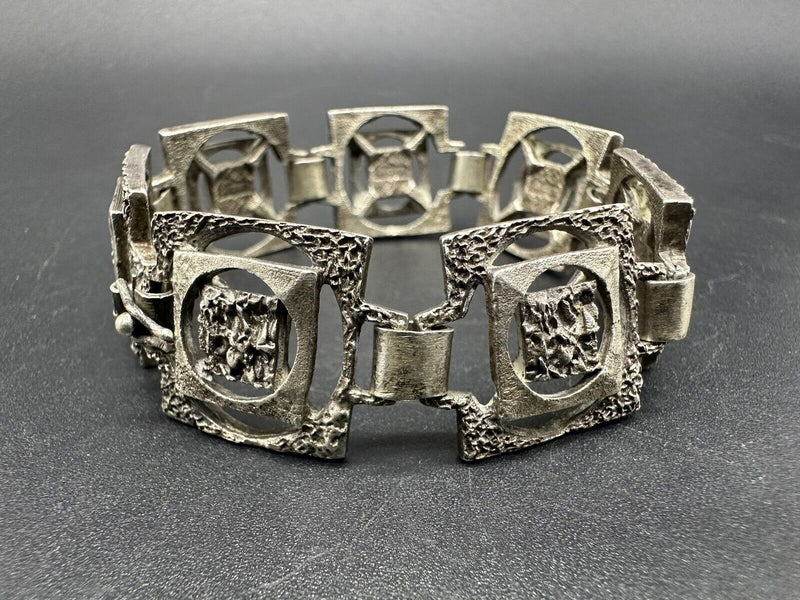 Antique Sterling Silver Panel Link Bracelet 7” 34Gs