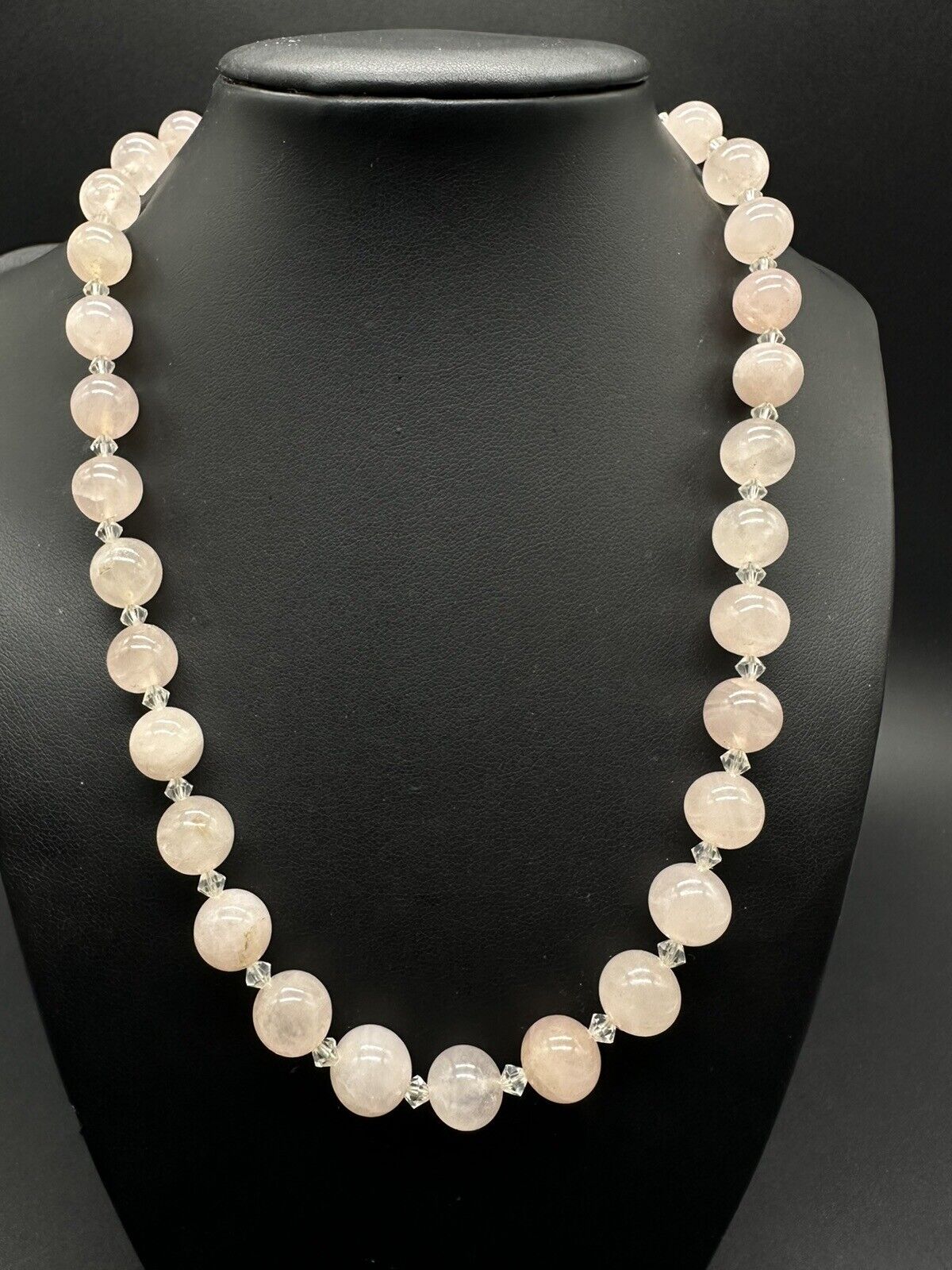 18 inch Long Strand of 10 mm Round Rose Quartz Bead Necklace Strung Knotted
