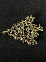 Vintage UnSigned Goldtone w/ Clear Rhinestone Christmas Tree Brooch Pin