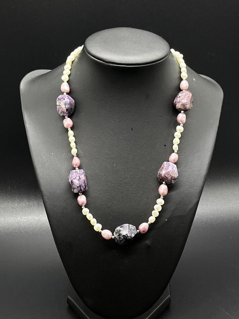 LS Lee Sands 18” Cultured Pearls Amethyst Bead Necklace 16” Long