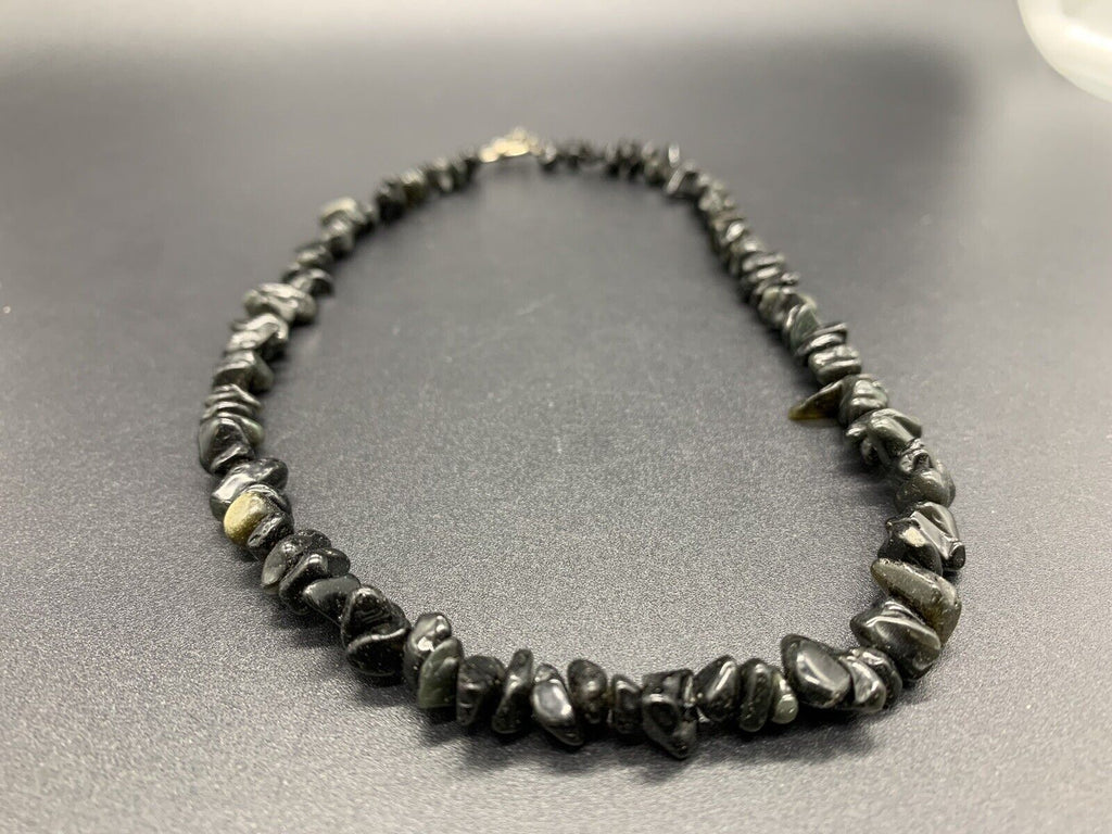 Vintage Black Stones Nugget Beaded Necklace 16”