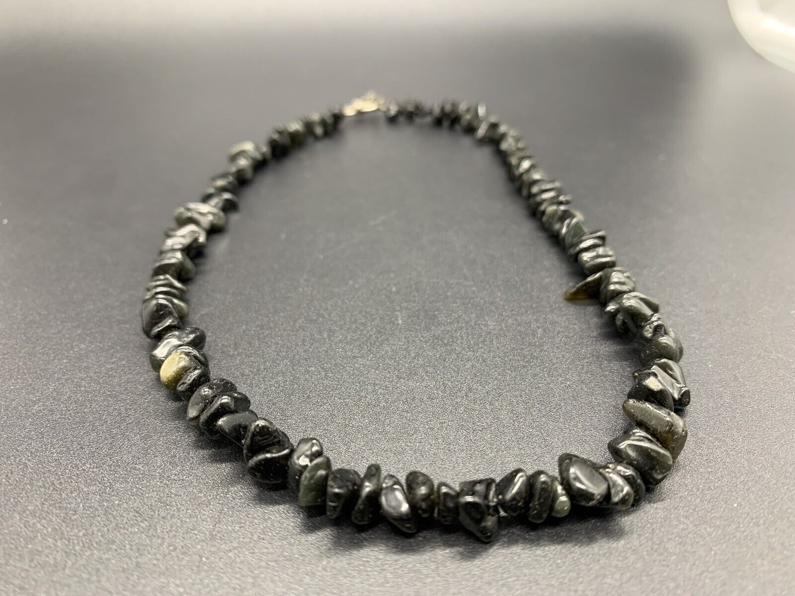Vintage Black Stones Nugget Beaded Necklace 16”