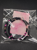 Handmade Crazy Mix Hoop Bead Earrings Seed Bead Pink Black 2.5"