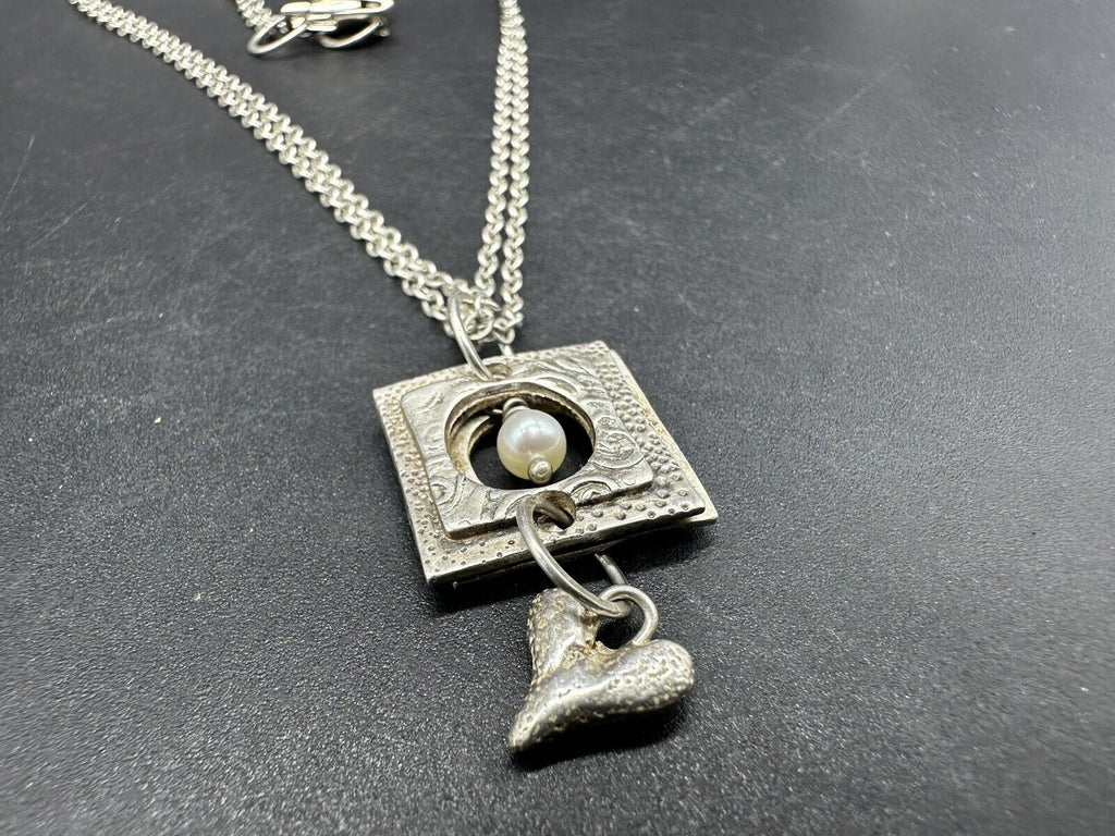 925 Sterling Silver “GB” Pearl Charm Pendant 17” Necklace