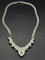 Vintage Signed Monet Herringbone Silver Tone Clear Rhinestone Necklace 16”