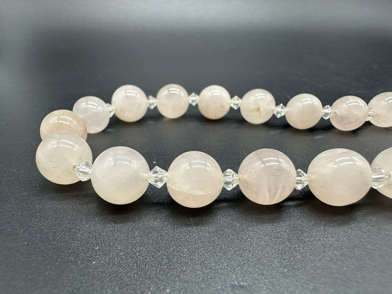 18 inch Long Strand of 10 mm Round Rose Quartz Bead Necklace Strung Knotted