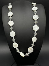 Mother of Pearl White Bead Crystal Necklace 44”