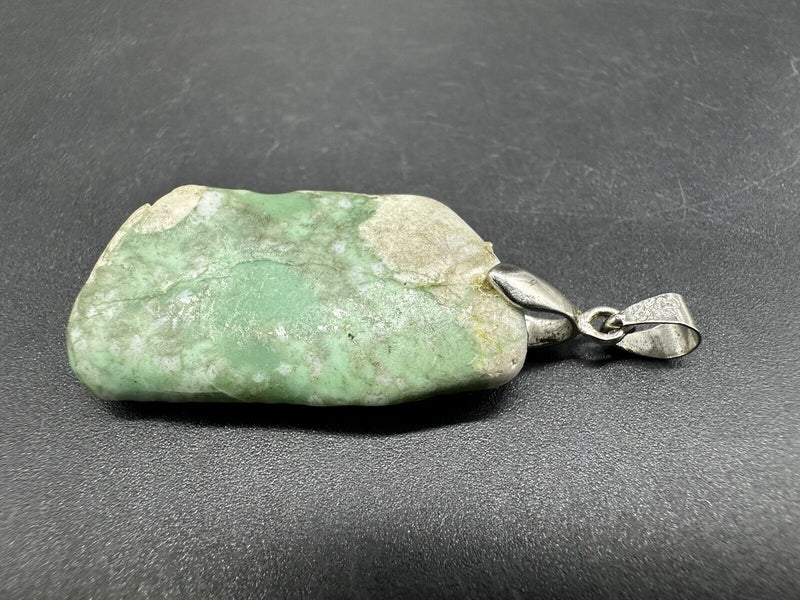 Vintage Nephrite Jade? Polished Stone 925 Sterling Silver Pendant 9Gs 1.5"