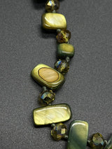 Green Nugget Mother of Pearl Shell 48” Long Bead Crystal Necklace